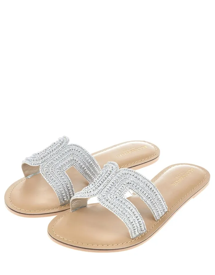 Accessorize Bella Metallic Beaded Slider Silver Silver Women Sandals and Flip Flops
