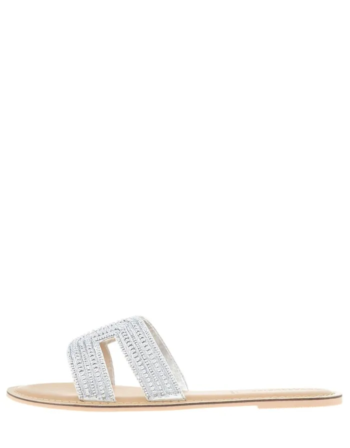 Accessorize Bella Metallic Beaded Slider Silver Silver Women Sandals and Flip Flops