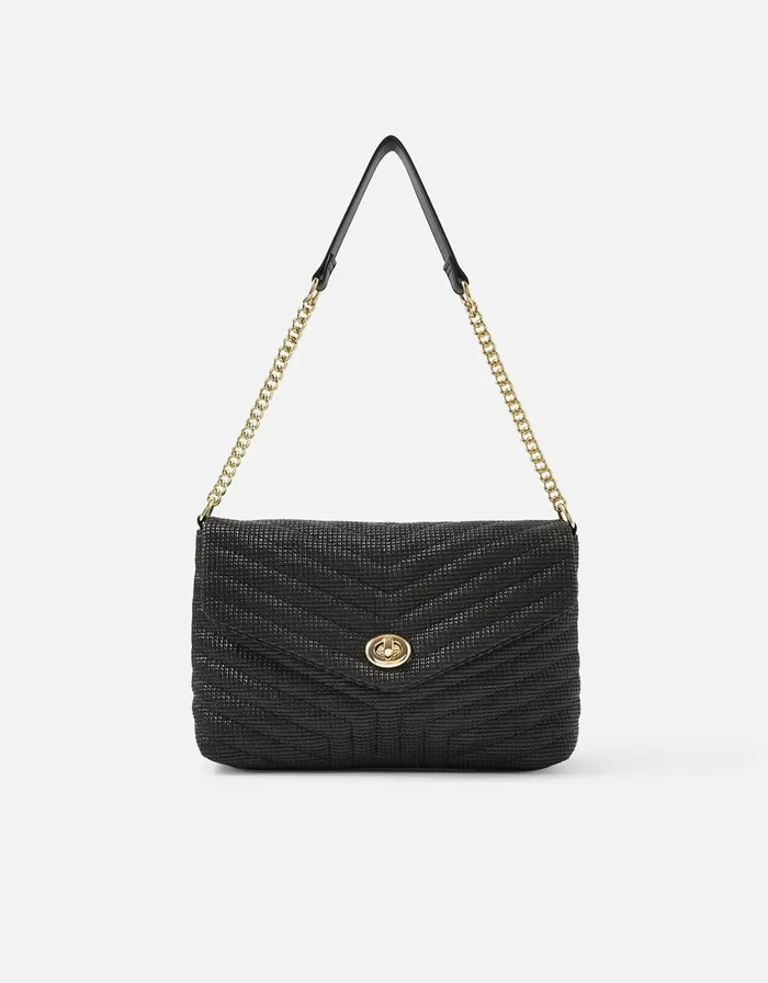 Accessorize Chevron TwistLock Shoulder Bag Black Women Clutch Bags