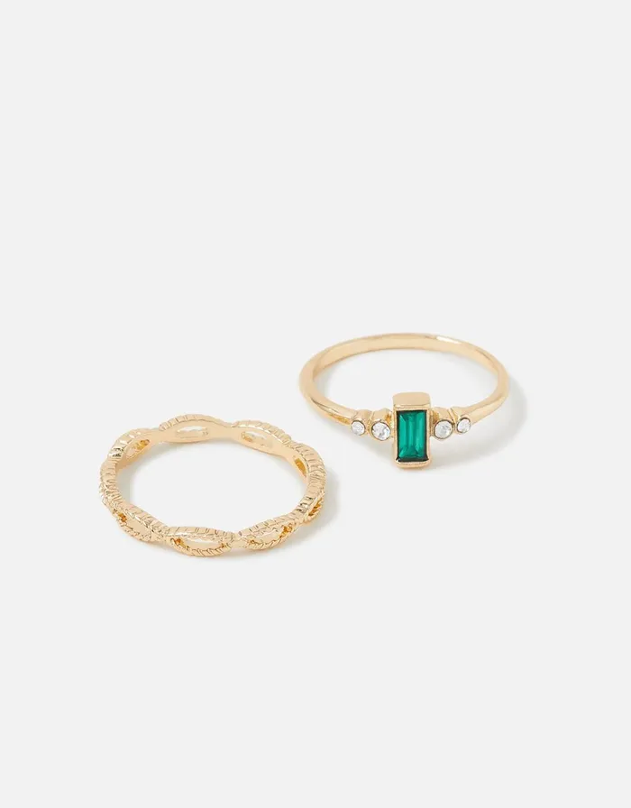 Accessorize CrossOver Vintage Style Stacking Ring Twinset Green Green Women Rings