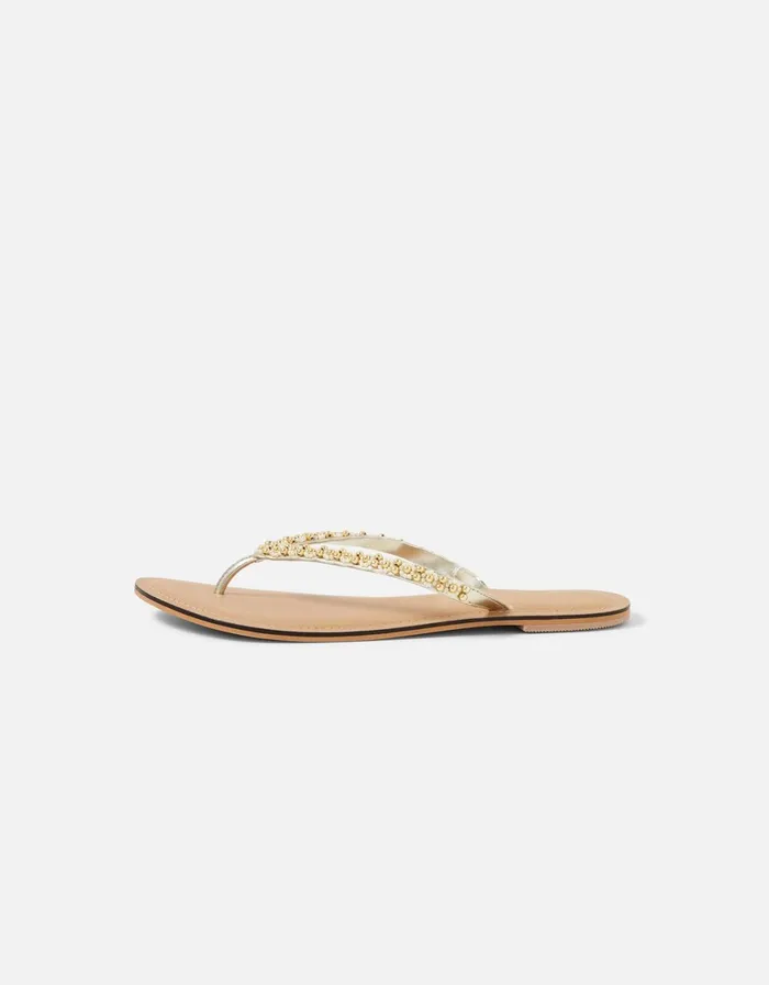 Accessorize Daisy Beaded Flip Flops Natural Ivory Women Sandals and Flip Flops