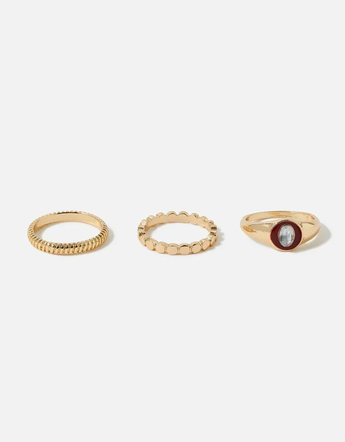 Accessorize Eye Candy Enamel Statement Ring Set Red Red Women Rings