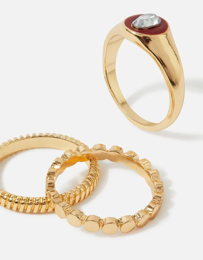 Accessorize Eye Candy Enamel Statement Ring Set Red Red Women Rings