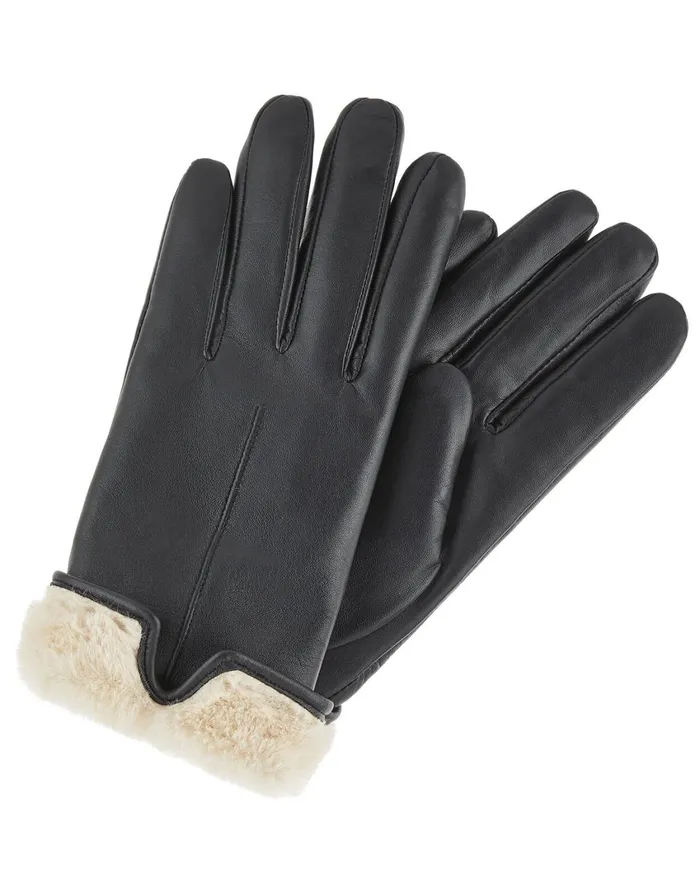 Accessorize Faux Fur Leather Gloves Black Black Women Gloves