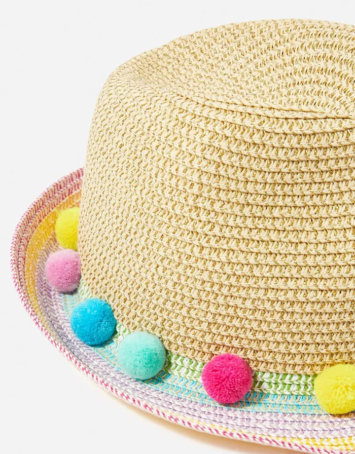 Accessorize Girls Rainbow PomPom Trilby Hat Multi Brightsmulti Girls Summer Hats