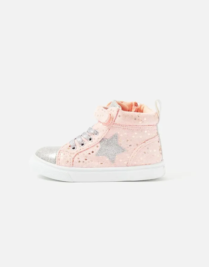 Accessorize Girls Star HighTop Trainers Pink Pink Girls Shoes