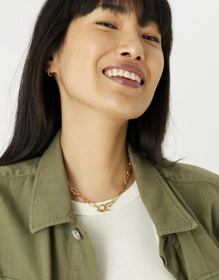 Accessorize GoldPlated Chunky Square Link Chain TBar Necklace Women Necklaces