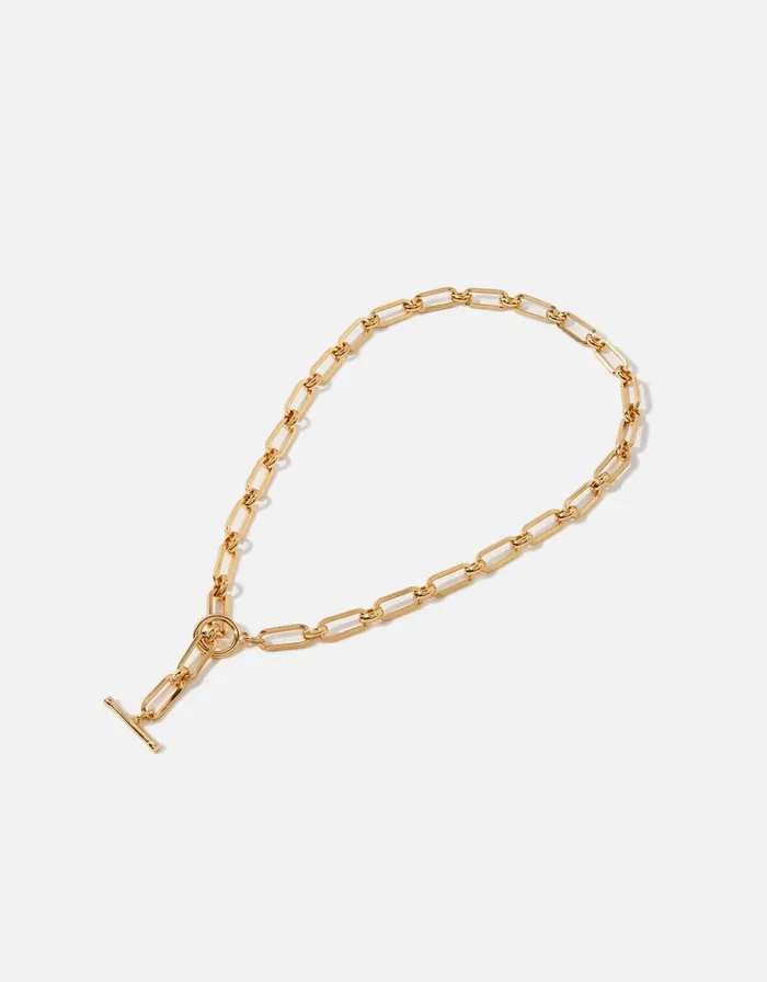 Accessorize GoldPlated Chunky Square Link Chain TBar Necklace Women Necklaces