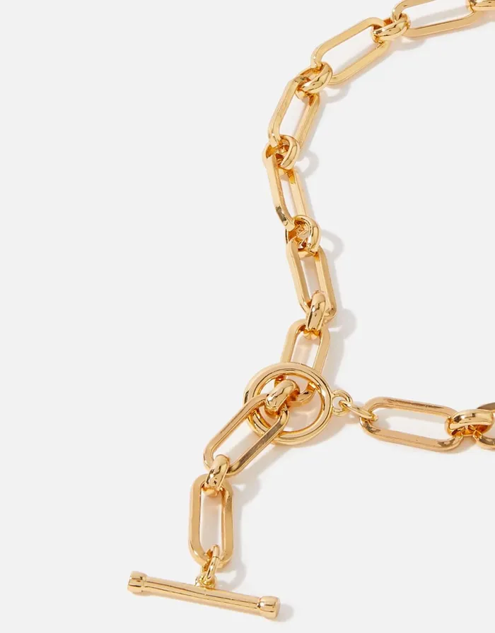 Accessorize GoldPlated Chunky Square Link Chain TBar Necklace Women Necklaces