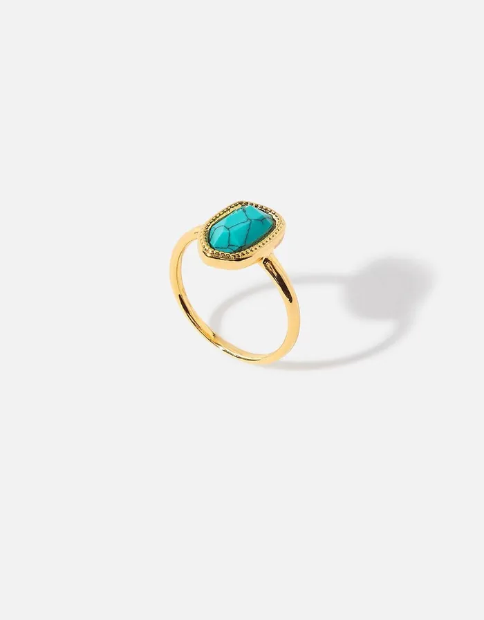 Accessorize GoldPlated Irregular Turquoise Ring Blue Turquoise Women Rings