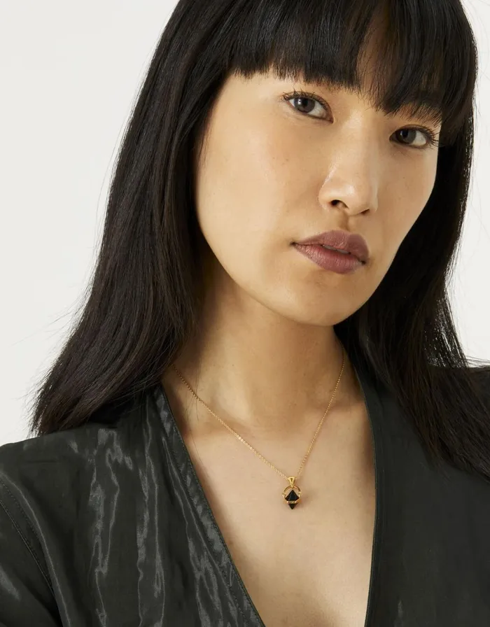 Accessorize GoldPlated Onyx Healing Stone Pendant Necklace Women Necklaces