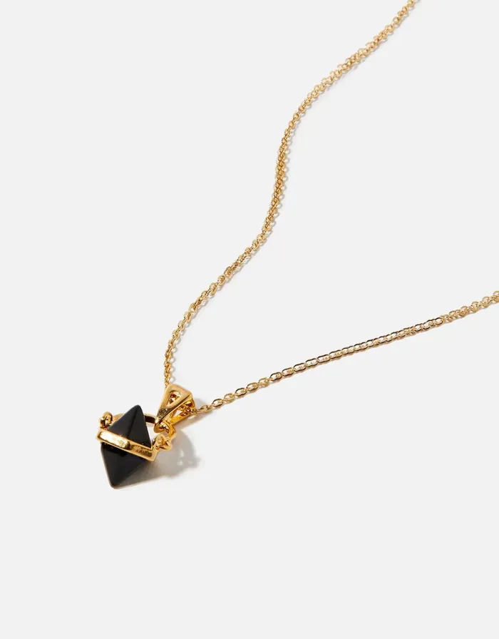 Accessorize GoldPlated Onyx Healing Stone Pendant Necklace Women Necklaces