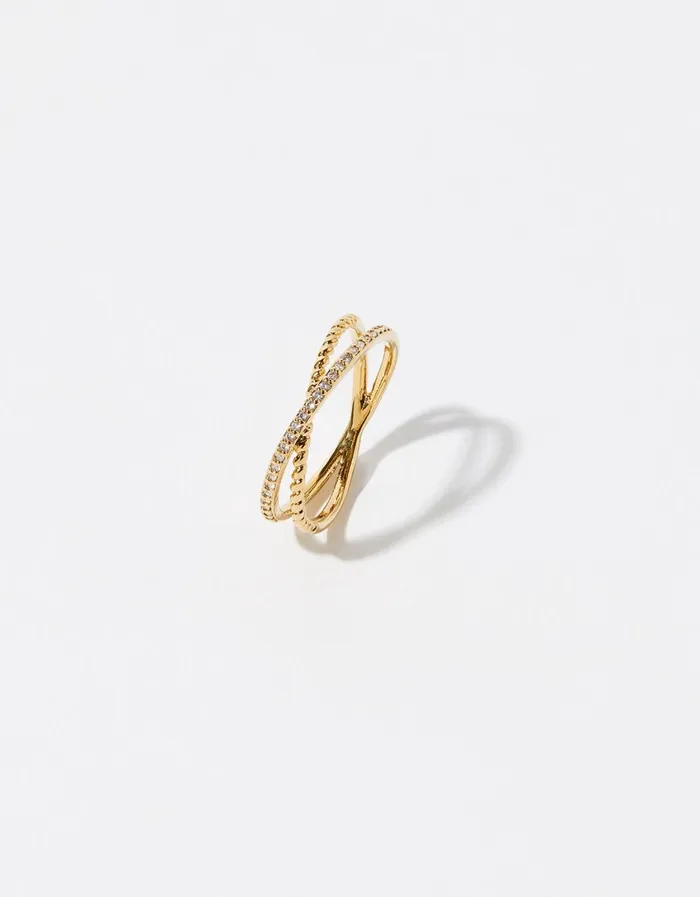Accessorize GoldPlated Pave CrossOver Ring Gold Gold Women Rings