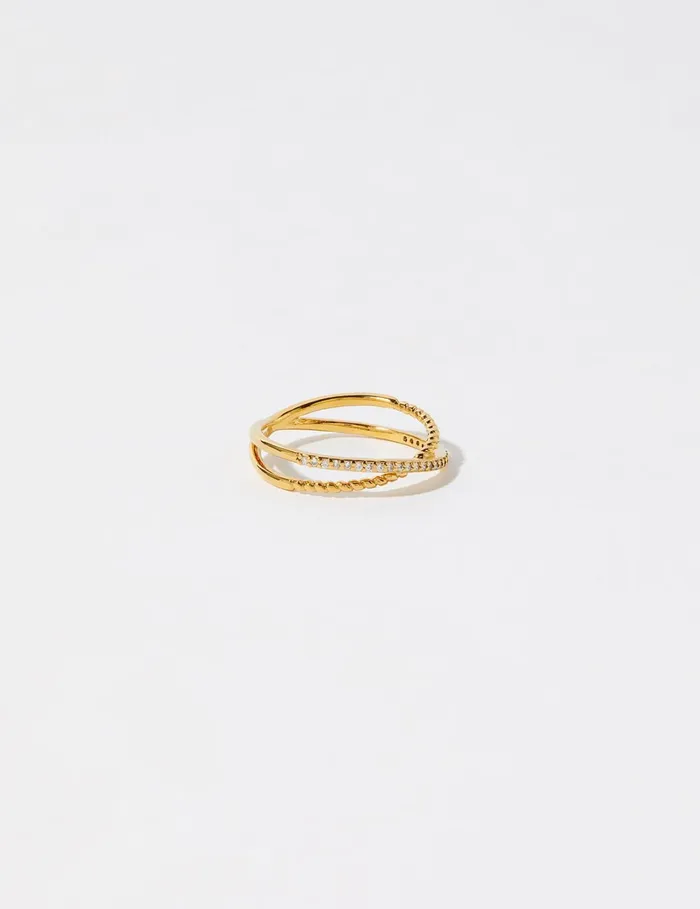 Accessorize GoldPlated Pave CrossOver Ring Gold Gold Women Rings