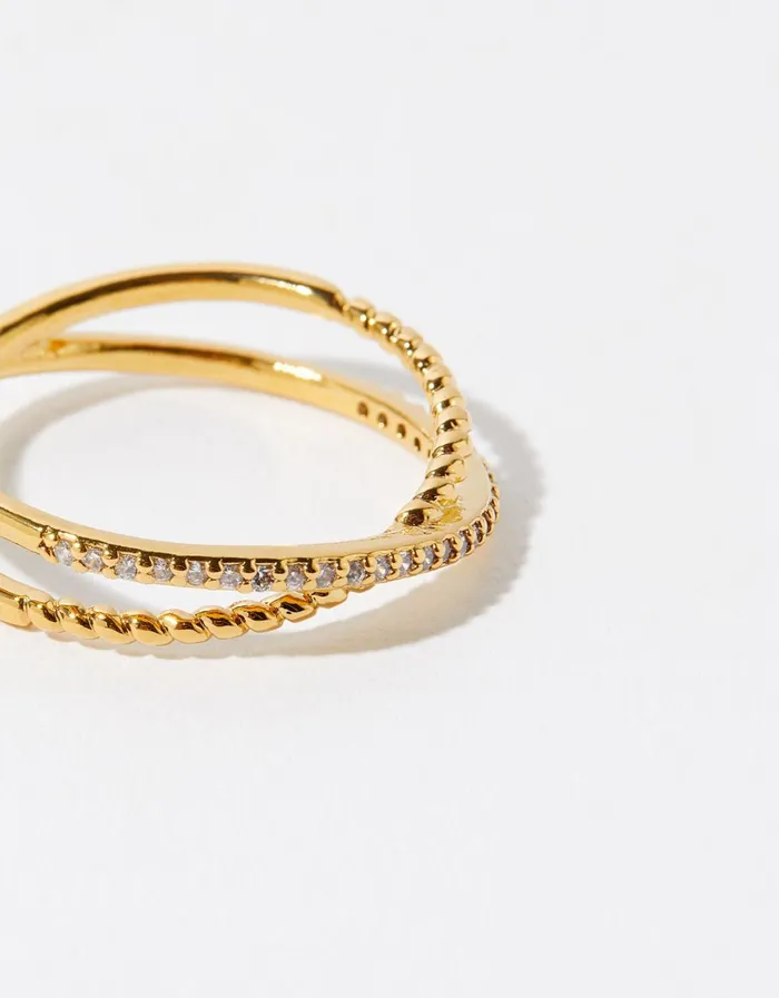 Accessorize GoldPlated Pave CrossOver Ring Gold Gold Women Rings