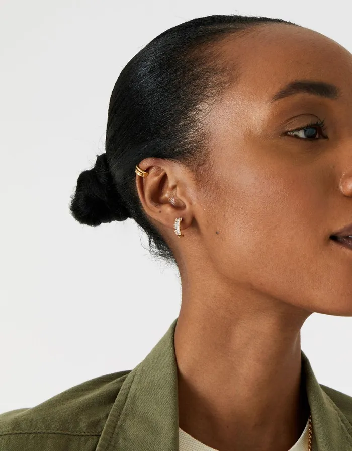 Accessorize GoldPlated Sparkle Mini Baguette Hoops Women Earrings