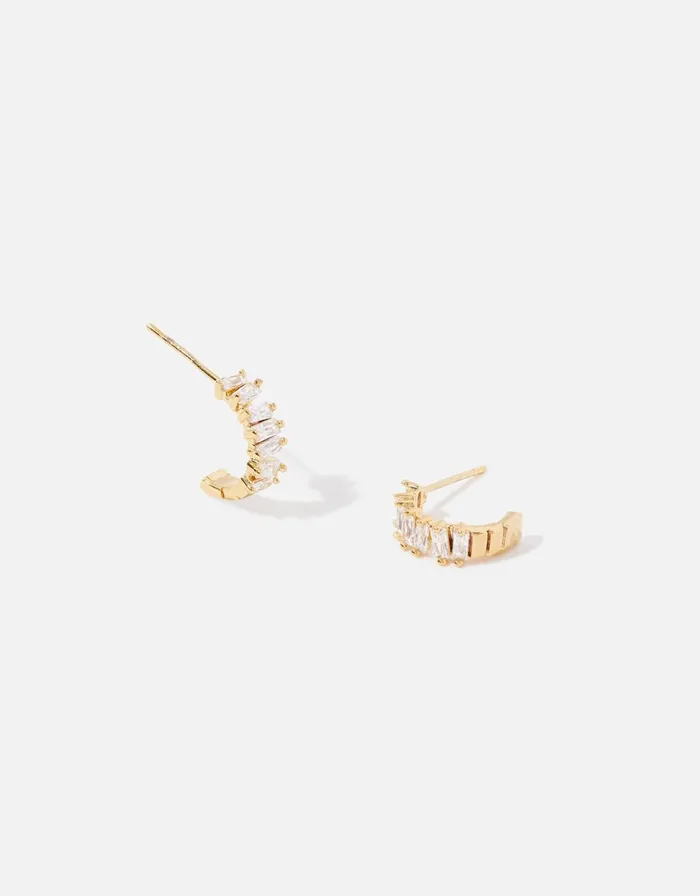 Accessorize GoldPlated Sparkle Mini Baguette Hoops Women Earrings