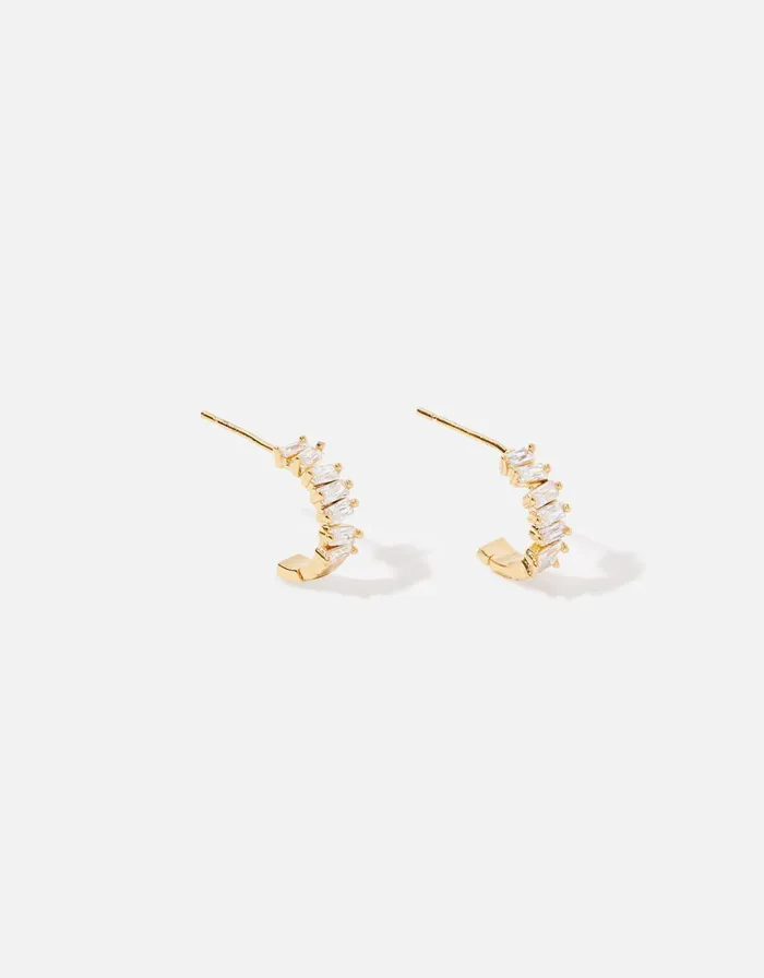 Accessorize GoldPlated Sparkle Mini Baguette Hoops Women Earrings