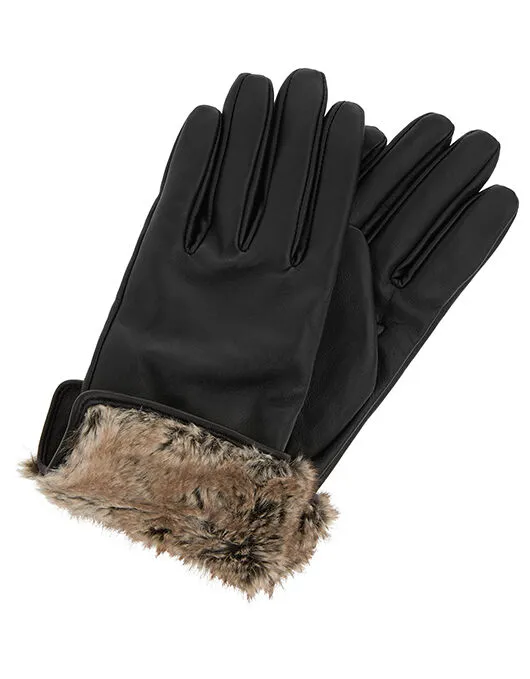 Accessorize Leather And Faux Fur Gloves Black Black Women Gloves