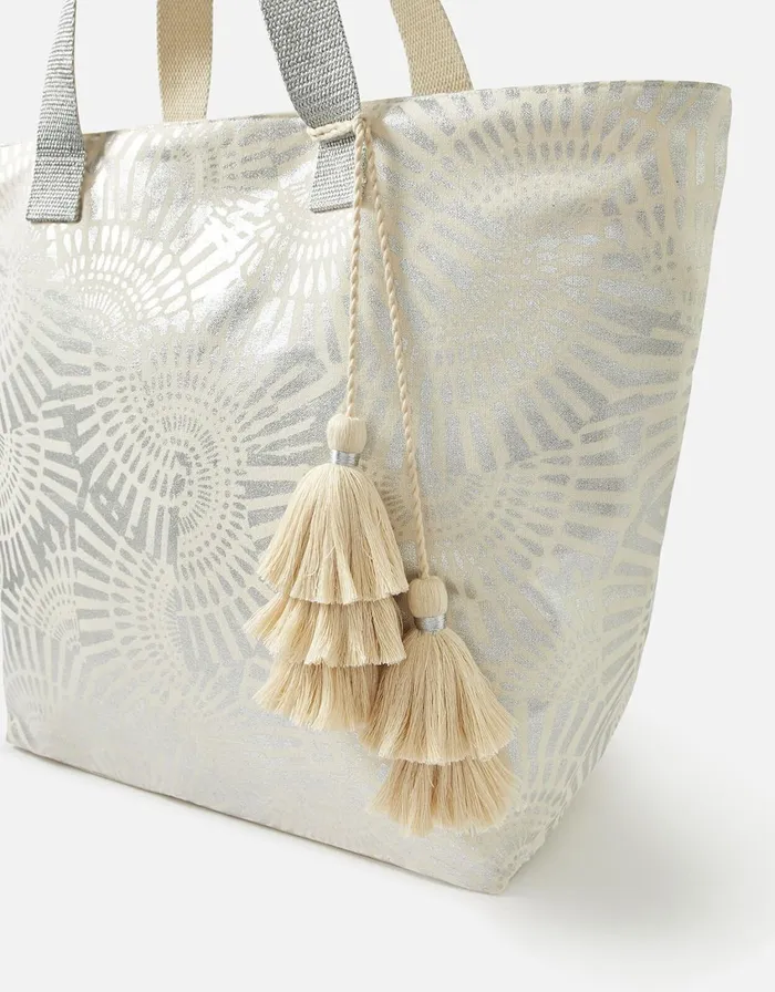 Accessorize Mia Metallic Shell Print Tote Bag Silver Silver Women Beach Bags