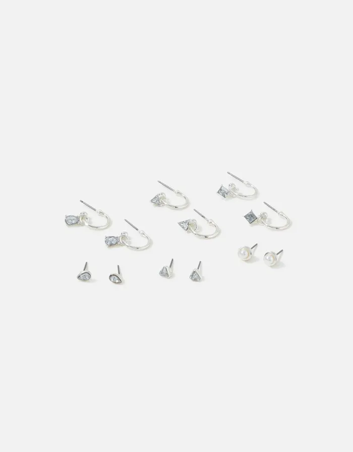 Accessorize Mixed Shape Gem Huggie Hoop And Stud Set Women Earrings