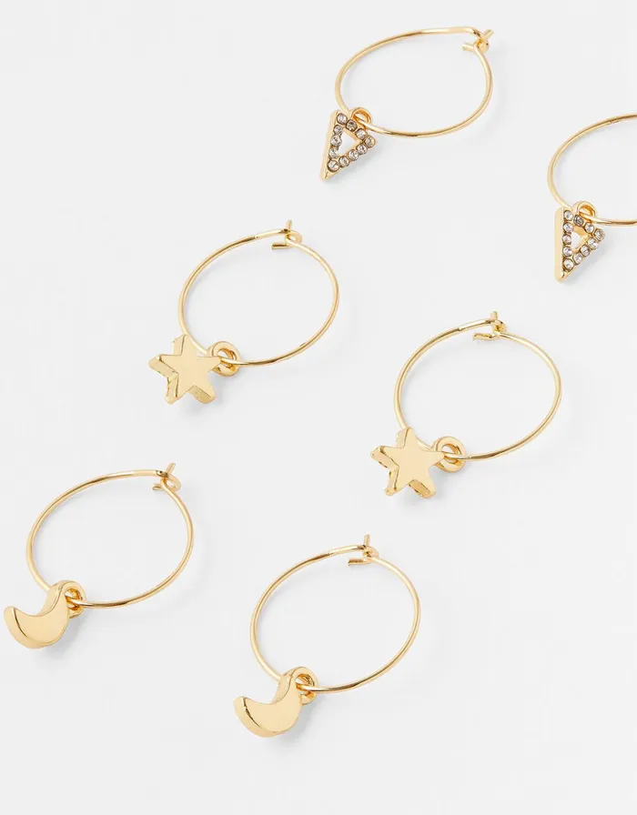 Accessorize Moon Star And Crystal Hoop Set Women Earrings