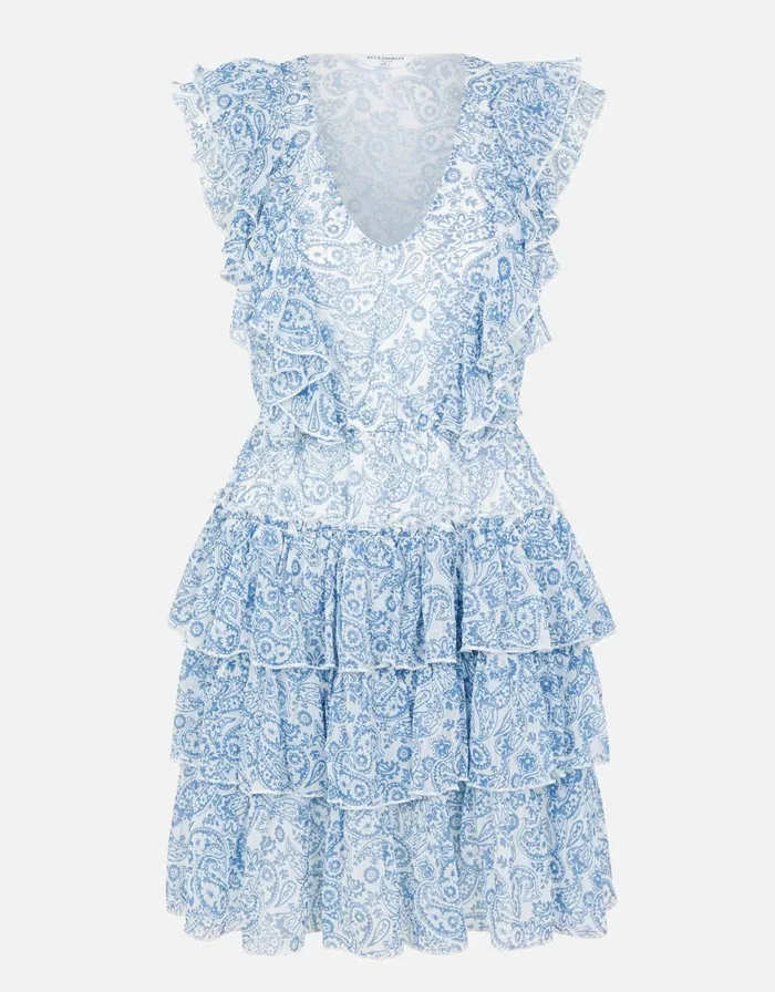 Accessorize Paisley Floral Mini Ruffle Dress Blue Blue Women Dresses