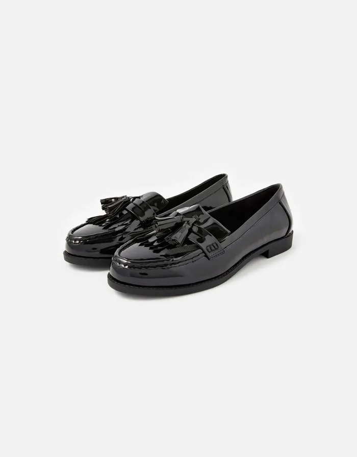 Accessorize Patent Fringe Loafers Black Black Women Flat Shoes