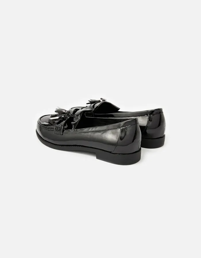 Accessorize Patent Fringe Loafers Black Black Women Flat Shoes