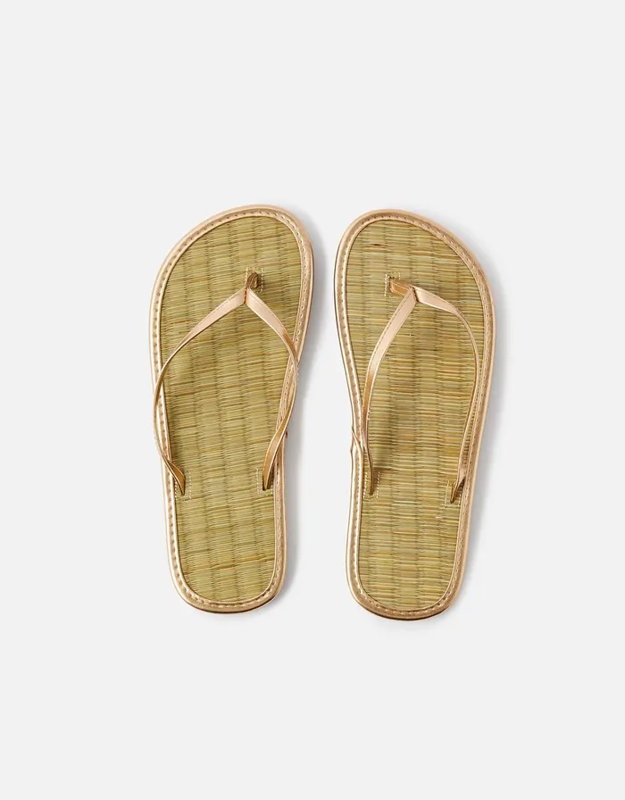 Accessorize Plain Seagrass Flip Flops Gold Gold Women Sandals and Flip Flops