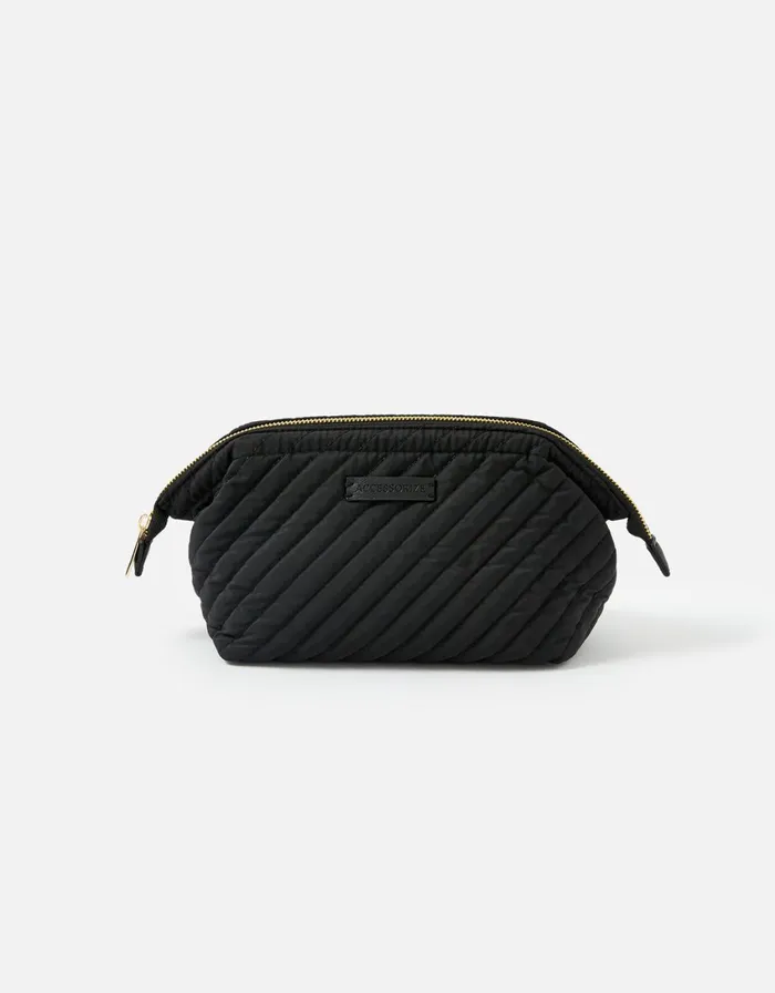 Accessorize Quilted Wash Bag With Recycled Fabric Black Black Women Travel Bags