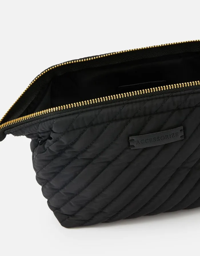 Accessorize Quilted Wash Bag With Recycled Fabric Black Black Women Travel Bags