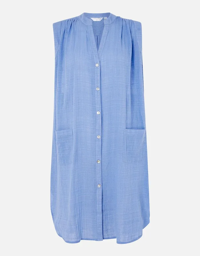 Accessorize Relaxed Sleeveless Beach Shirt Blue Blue Women Tops