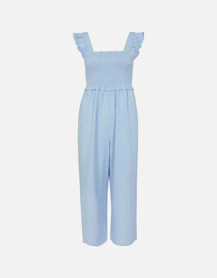 Accessorize Ruffle Strap Smocked Jumpsuit Blue Blue Women Jumpsuits and Playsuits