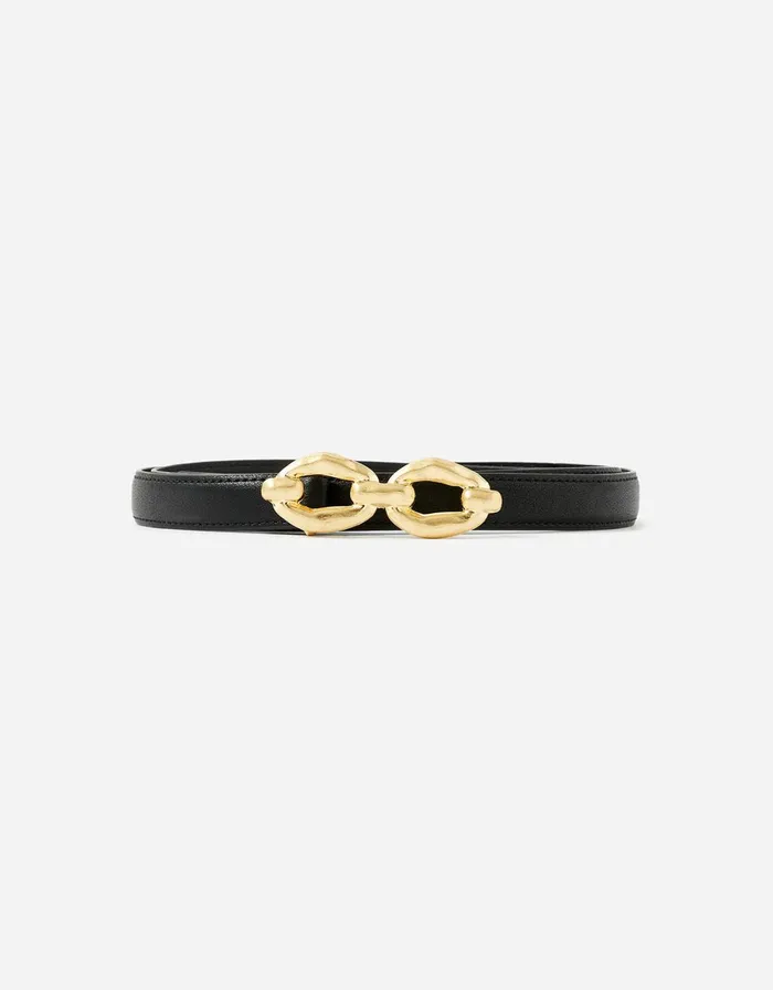 Accessorize Skinny Double Hoop Buckle Belt Black Black Women Belts