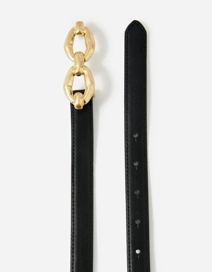 Accessorize Skinny Double Hoop Buckle Belt Black Black Women Belts