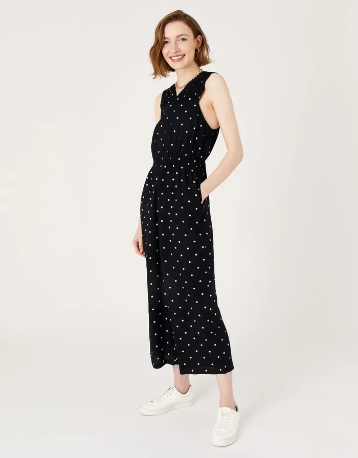 Accessorize Spot Halter Neck Jumpsuit Black Black White Women Jumpsuits and Playsuits