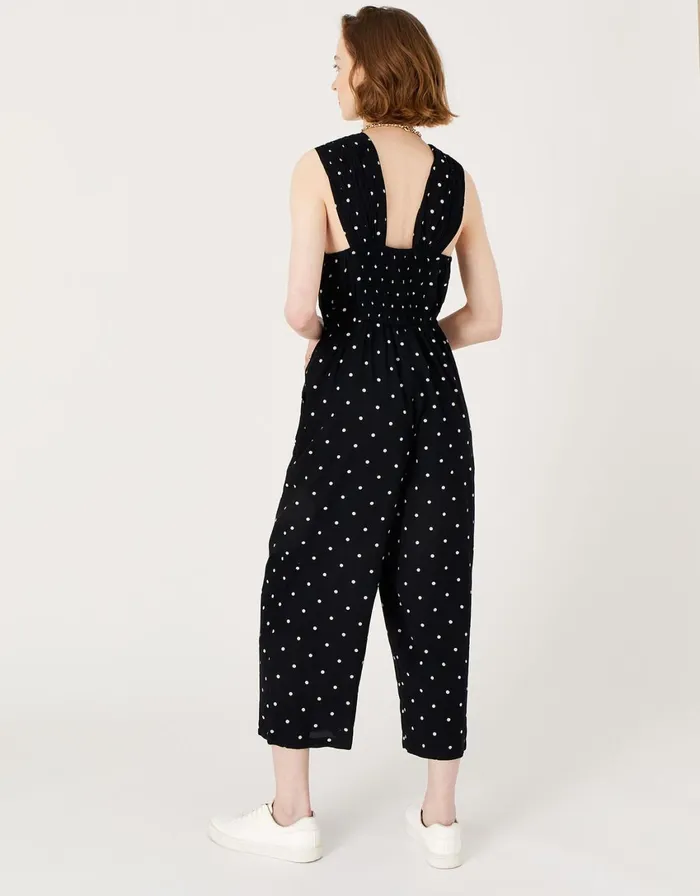 Accessorize Spot Halter Neck Jumpsuit Black Black White Women Jumpsuits and Playsuits