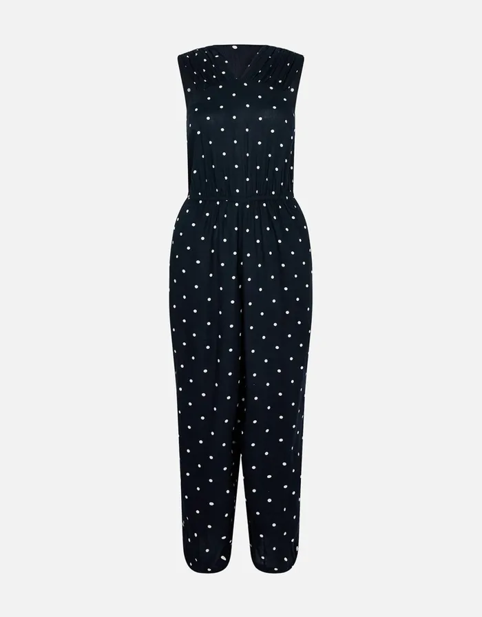 Accessorize Spot Halter Neck Jumpsuit Black Black White Women Jumpsuits and Playsuits