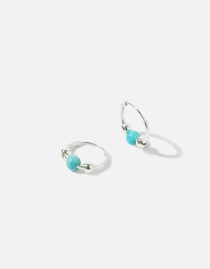 Accessorize Sterling Silver Bead Huggie Hoops Women Earrings