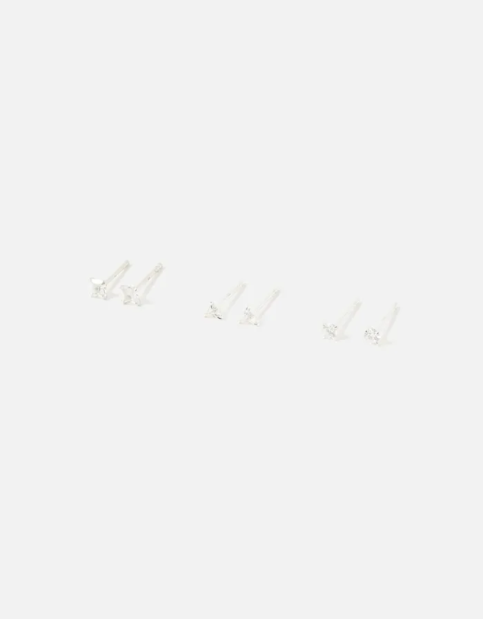 Accessorize Sterling Silver Crystal Shape Stud Set Women Earrings