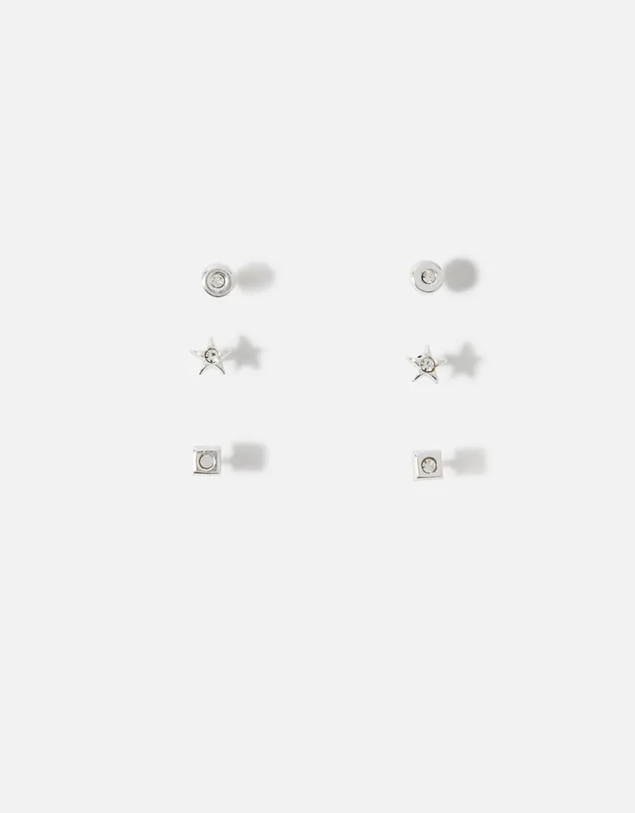 Accessorize Sterling Silver Crystal Shapes Stud Earring Set Women Earrings