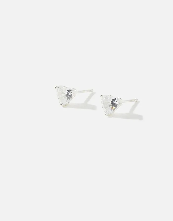 Accessorize Sterling Silver Cubic Zirconia Heart Studs Women Earrings