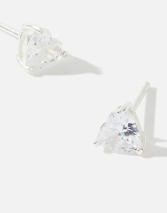 Accessorize Sterling Silver Cubic Zirconia Heart Studs Women Earrings