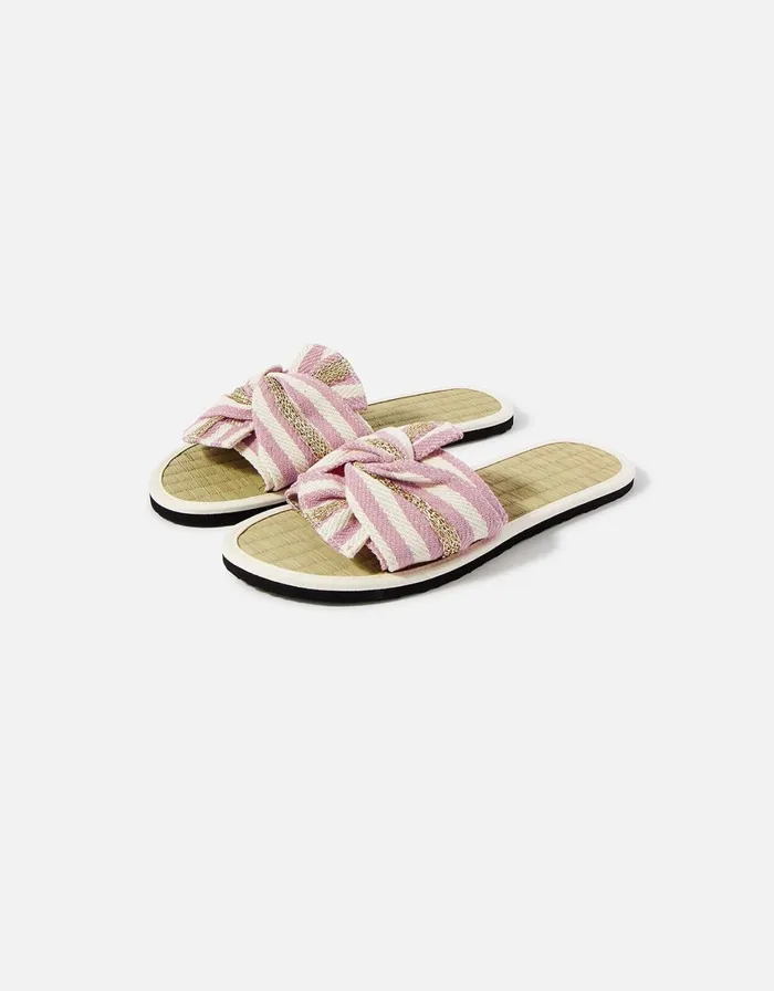 Accessorize Stripe Perth Seagrass Sliders Pink Pink Women Sandals and Flip Flops