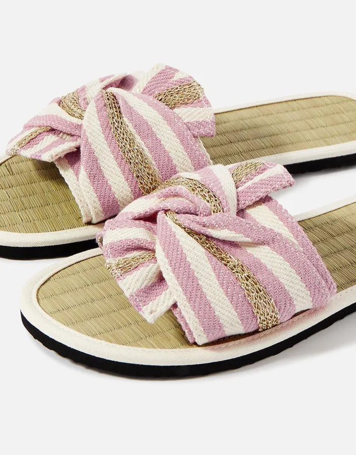Accessorize Stripe Perth Seagrass Sliders Pink Pink Women Sandals and Flip Flops
