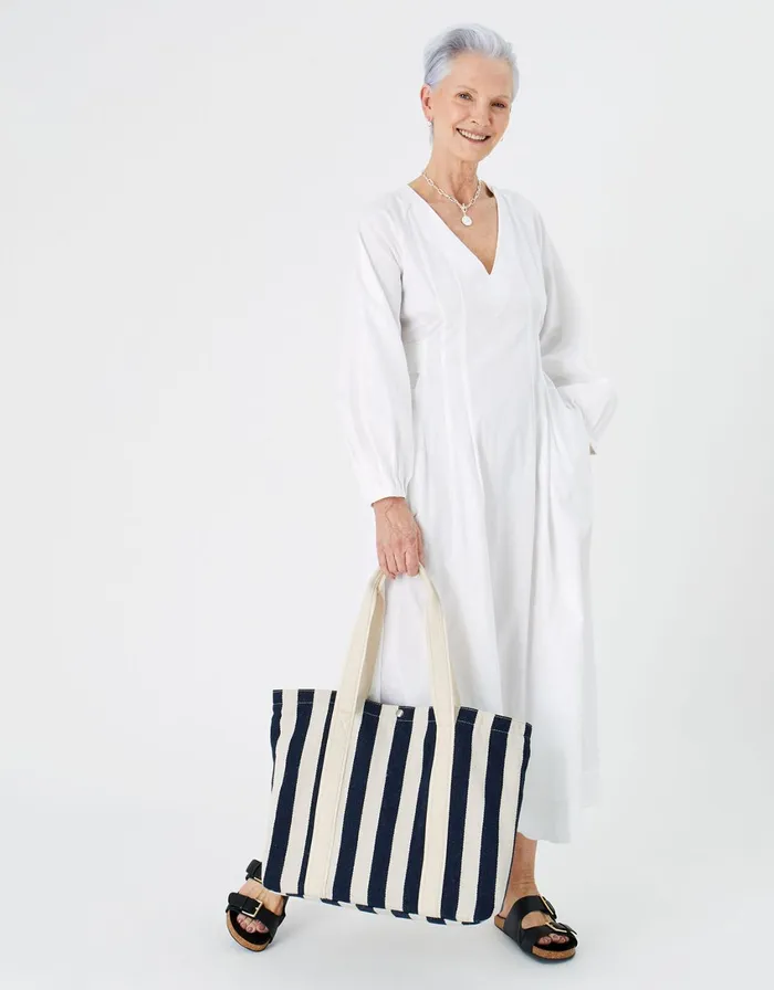 Accessorize Stripe Shopper Bag Blue Navy Women Beach Bags