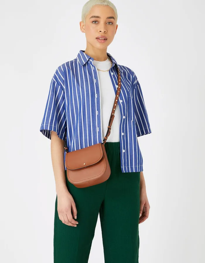 Accessorize Studded Strap Leather CrossBody Bag Tan Tan Women Leather Bags