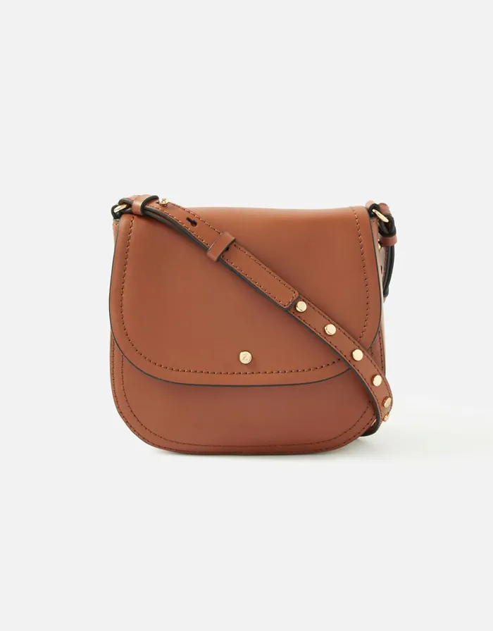 Accessorize Studded Strap Leather CrossBody Bag Tan Tan Women Leather Bags