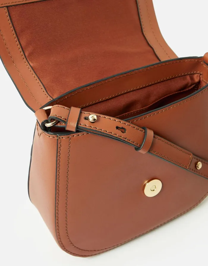 Accessorize Studded Strap Leather CrossBody Bag Tan Tan Women Leather Bags